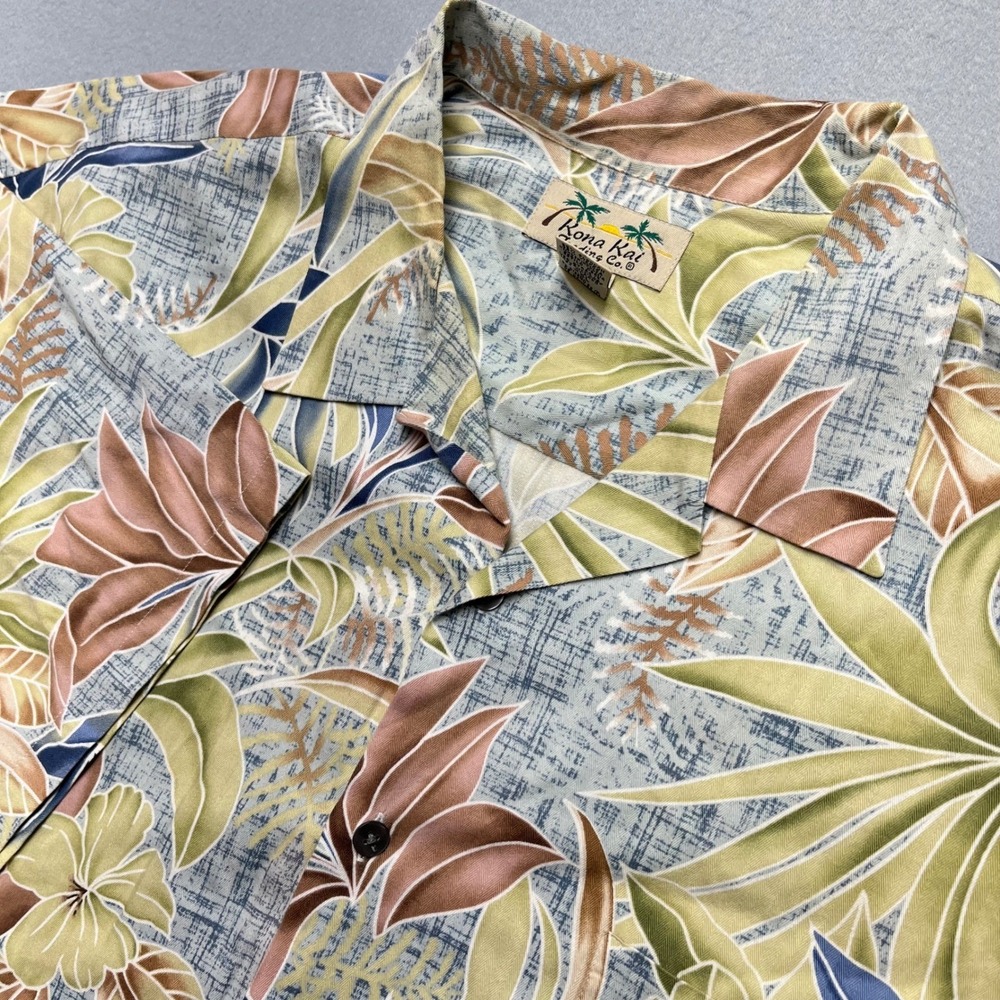 Kona Kai Trading Co Mens XXL Tropical Floral Button Down Shirt Blue Green Cotton